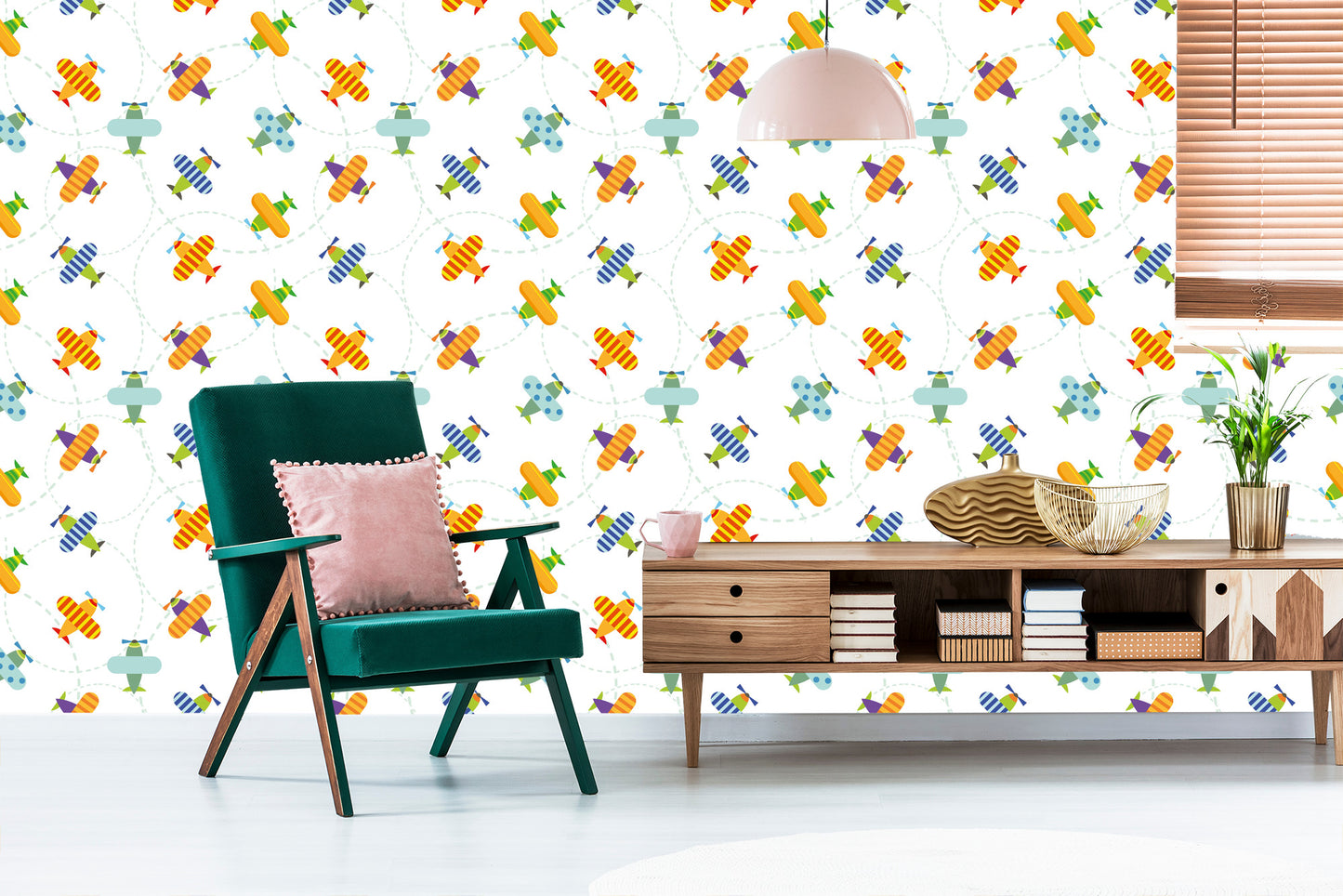 Wallpaper Airplanes In Colorful Sky Children's Room