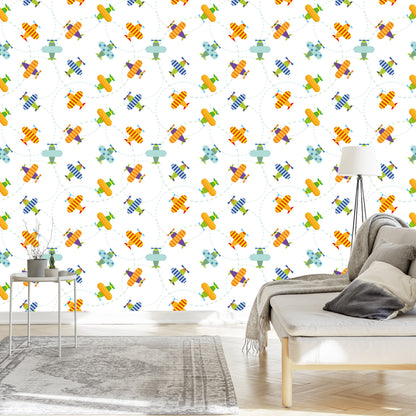 Wallpaper Airplanes In Colorful Sky Children's Room