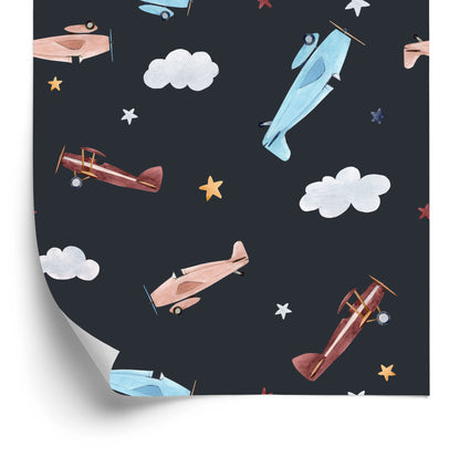 Wallpaper Retro Airplanes Painted With Watercolors