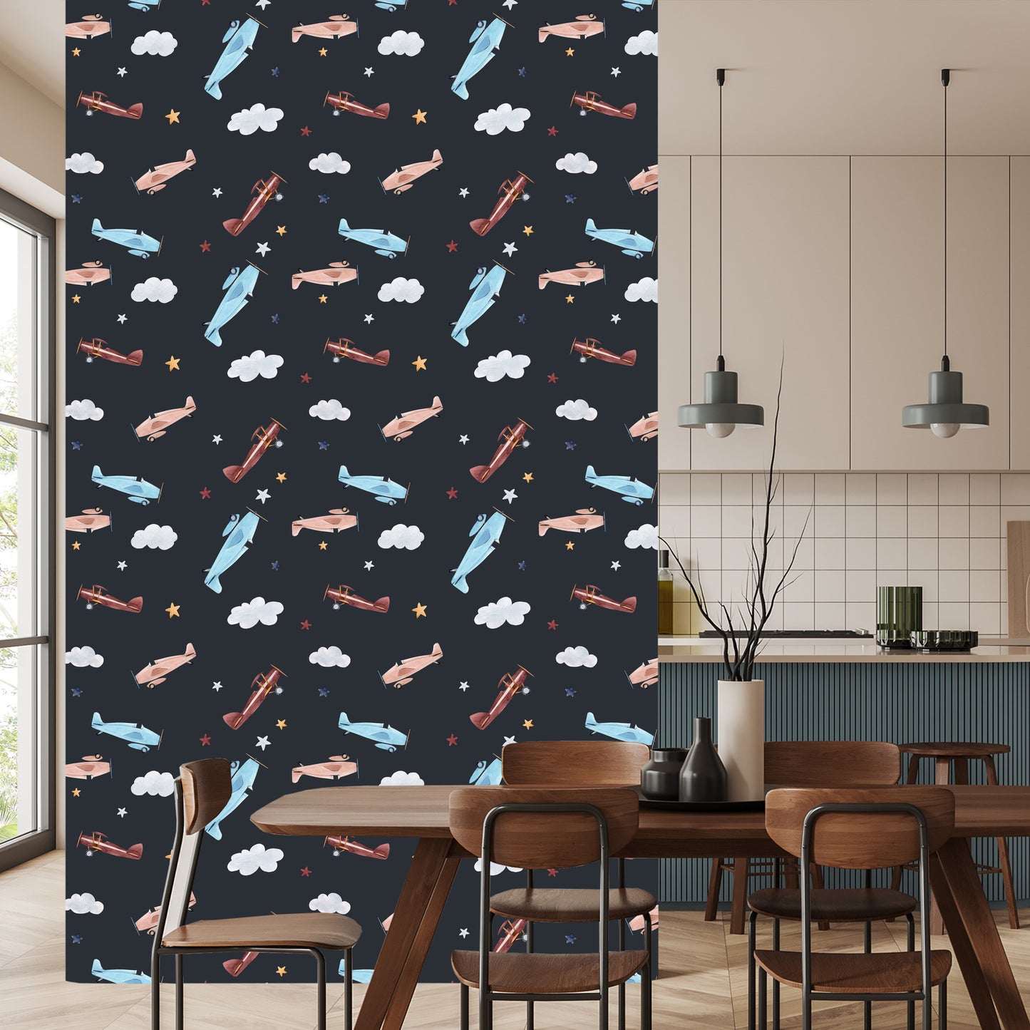 Wallpaper Retro Airplanes Painted With Watercolors