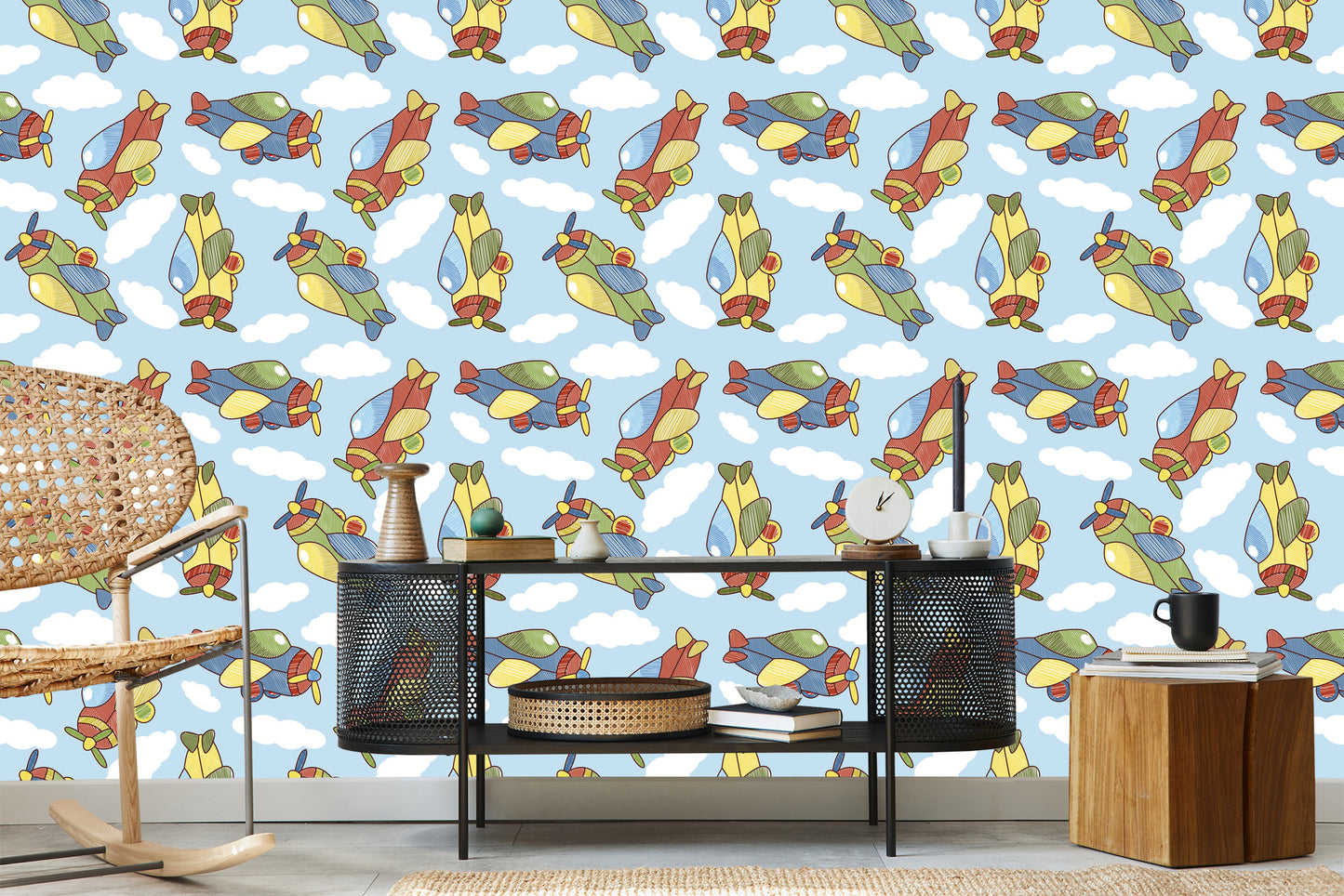 Wallpaper Colorful Fairytale Airplanes With Clouds