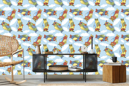Wallpaper Colorful Fairytale Airplanes With Clouds