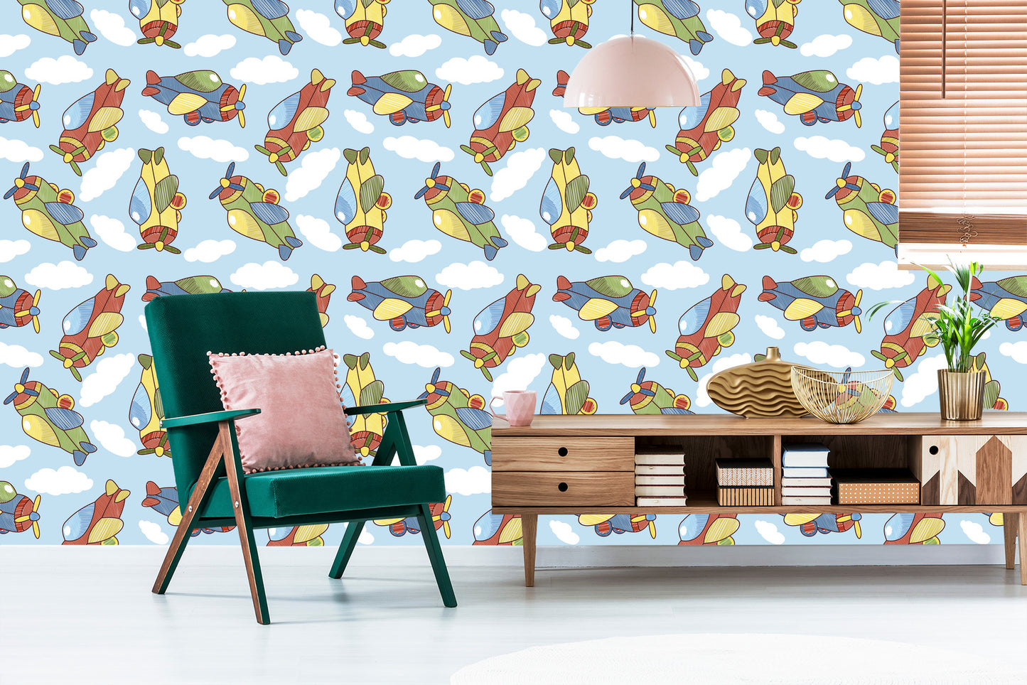Wallpaper Colorful Fairytale Airplanes With Clouds