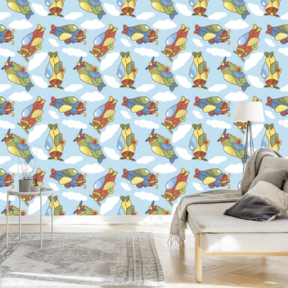 Wallpaper Colorful Fairytale Airplanes With Clouds