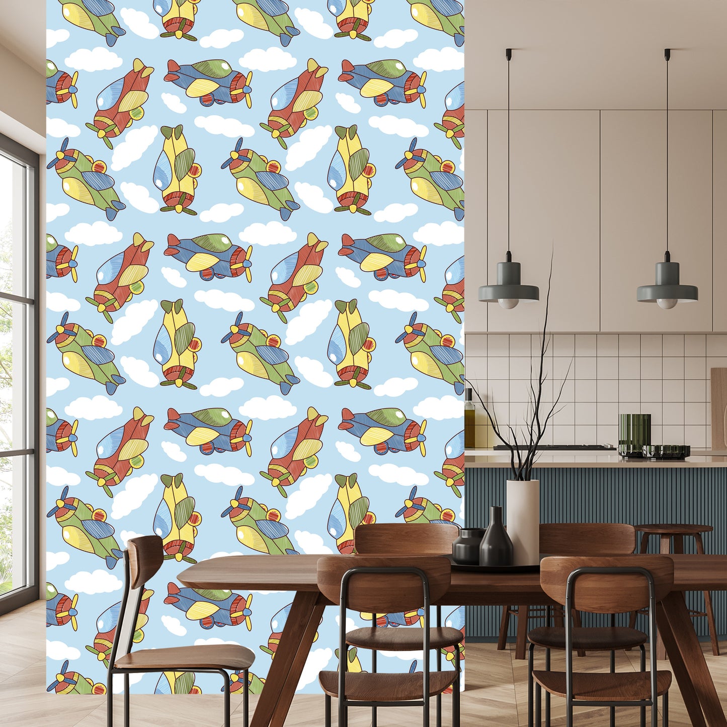 Wallpaper Colorful Fairytale Airplanes With Clouds