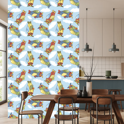 Wallpaper Colorful Fairytale Airplanes With Clouds