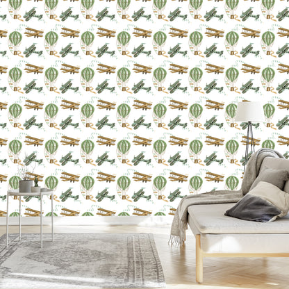 Wallpaper Retro Planes And Balloons