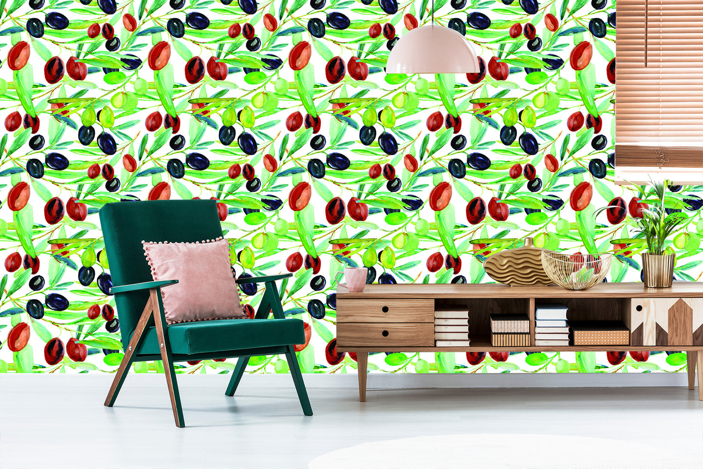 Wallpaper Branches With Fruit Greenery For Kitchen