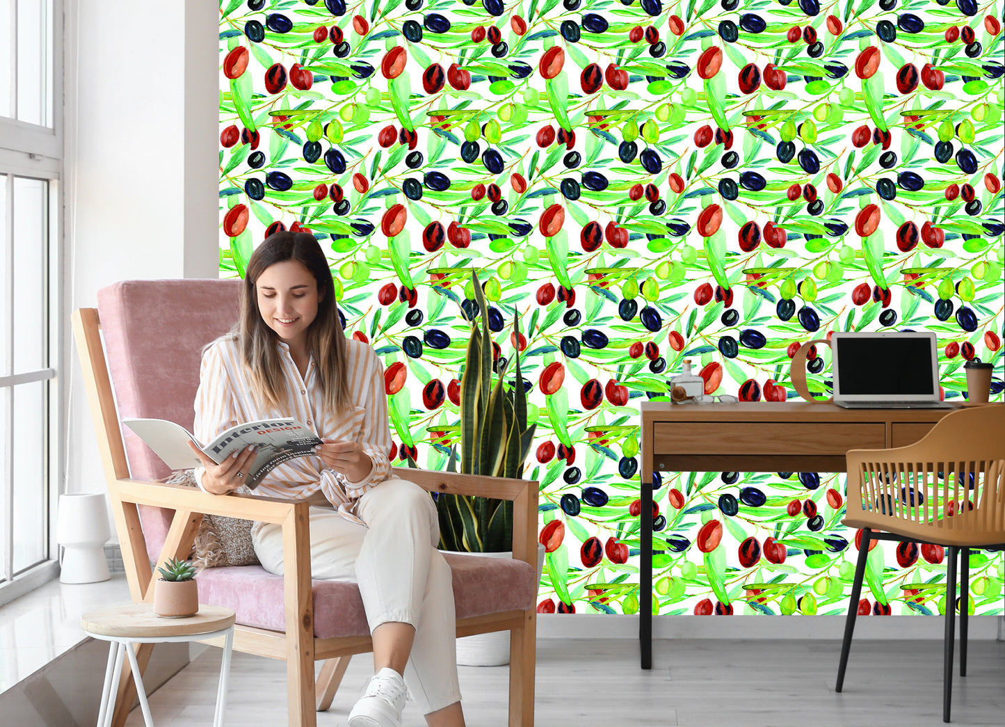Wallpaper Branches With Fruit Greenery For Kitchen