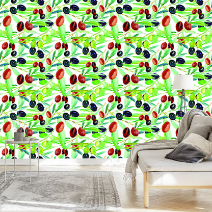 Wallpaper Branches With Fruit Greenery For Kitchen