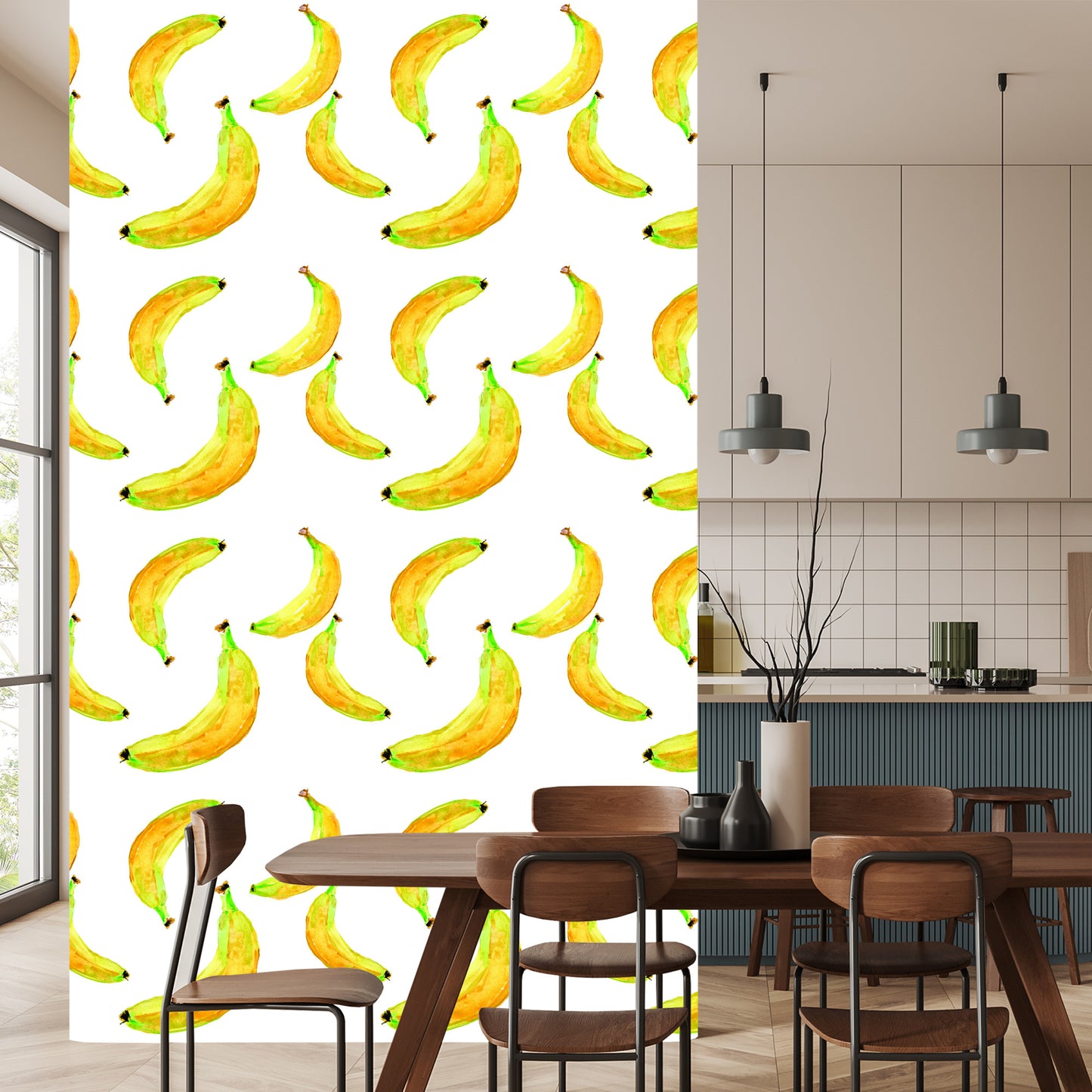 Wallpaper With Fruit Bananas For Kitchen Dining Room