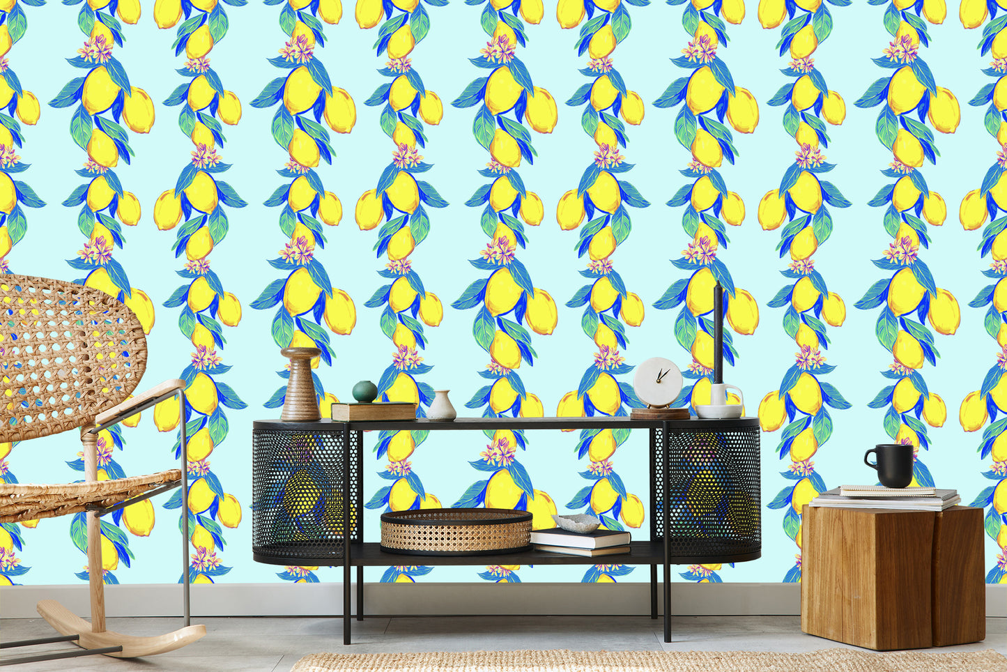 Wallpaper Lemons With Leaves And Flowers