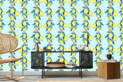 Wallpaper Lemons With Leaves And Flowers