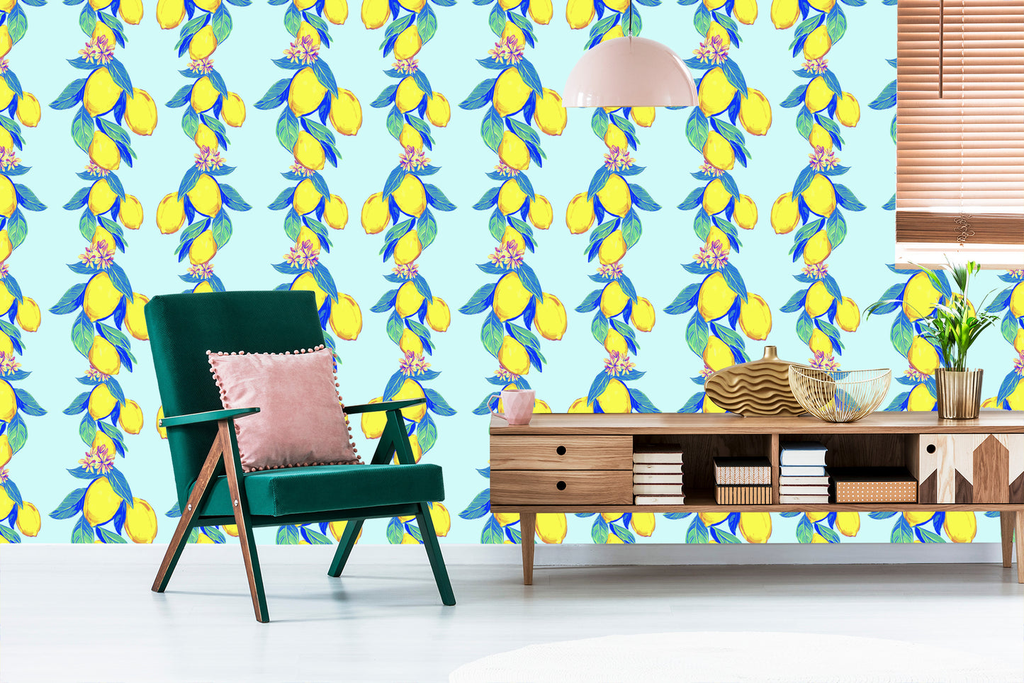 Wallpaper Lemons With Leaves And Flowers