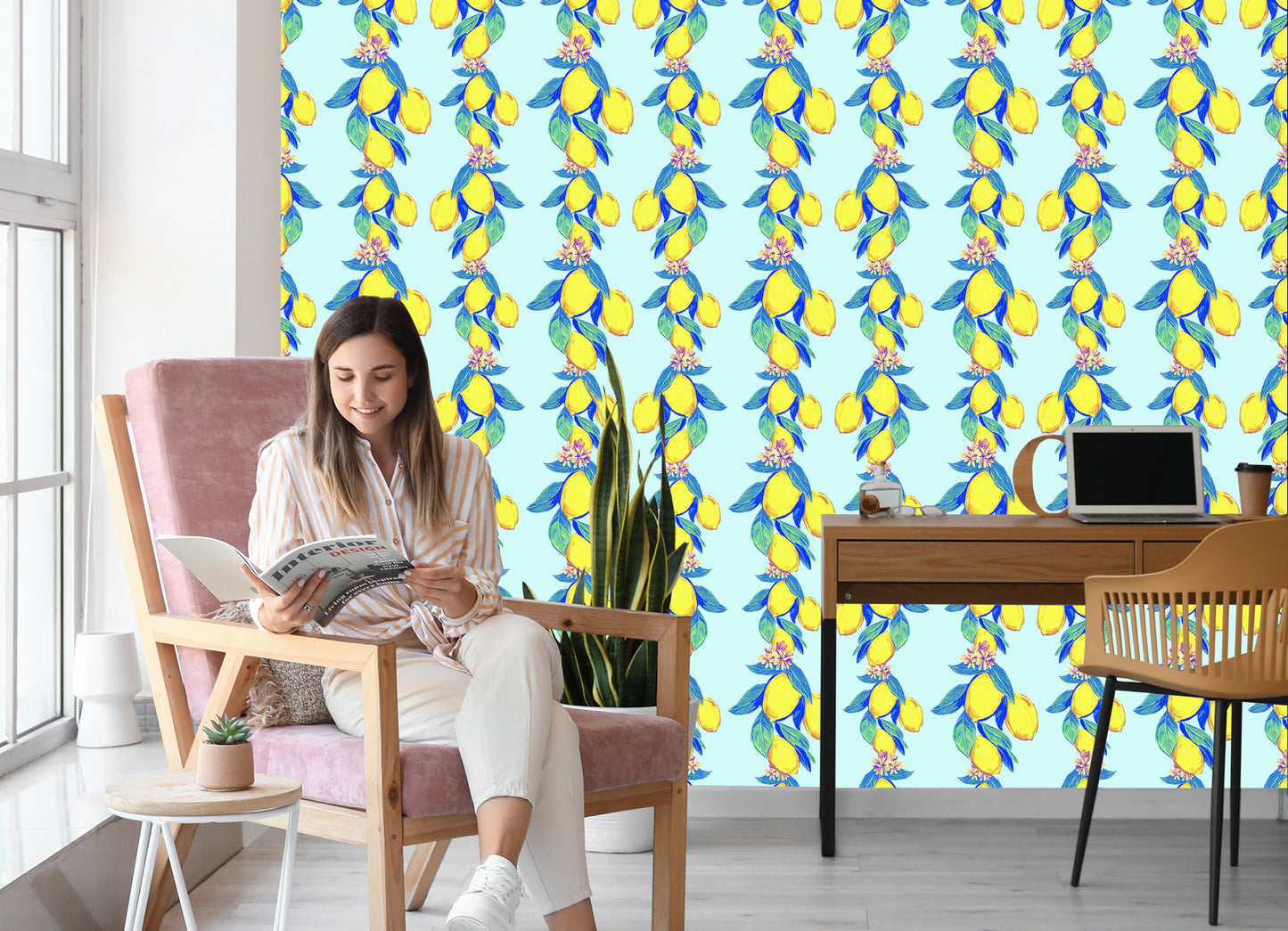Wallpaper Lemons With Leaves And Flowers