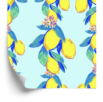 Wallpaper Lemons With Leaves And Flowers