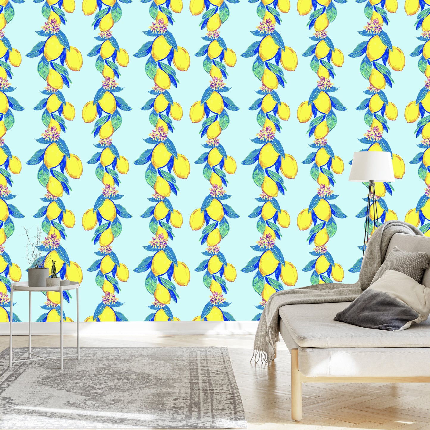 Wallpaper Lemons With Leaves And Flowers