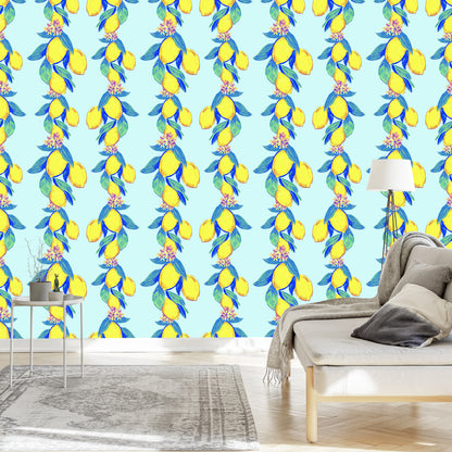 Wallpaper Lemons With Leaves And Flowers