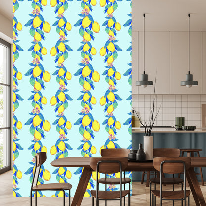 Wallpaper Lemons With Leaves And Flowers