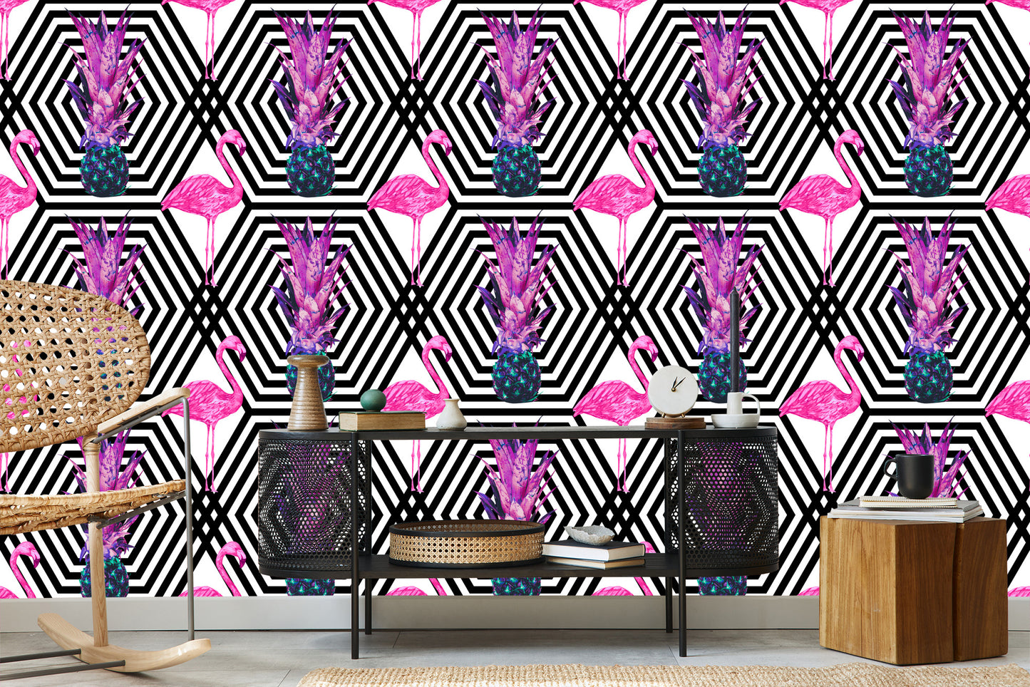 Wallpaper Pineapples And Flamingos