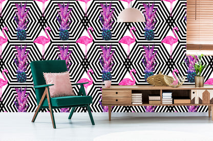 Wallpaper Pineapples And Flamingos