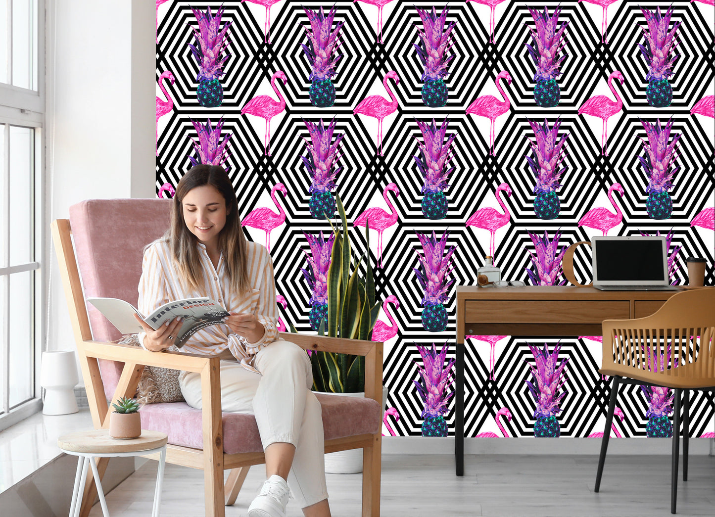 Wallpaper Pineapples And Flamingos