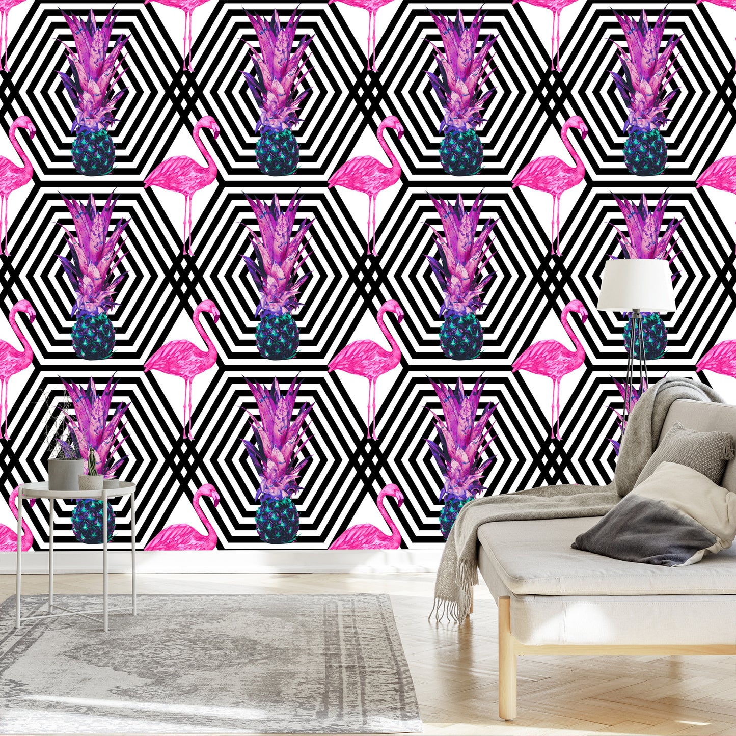 Wallpaper Pineapples And Flamingos