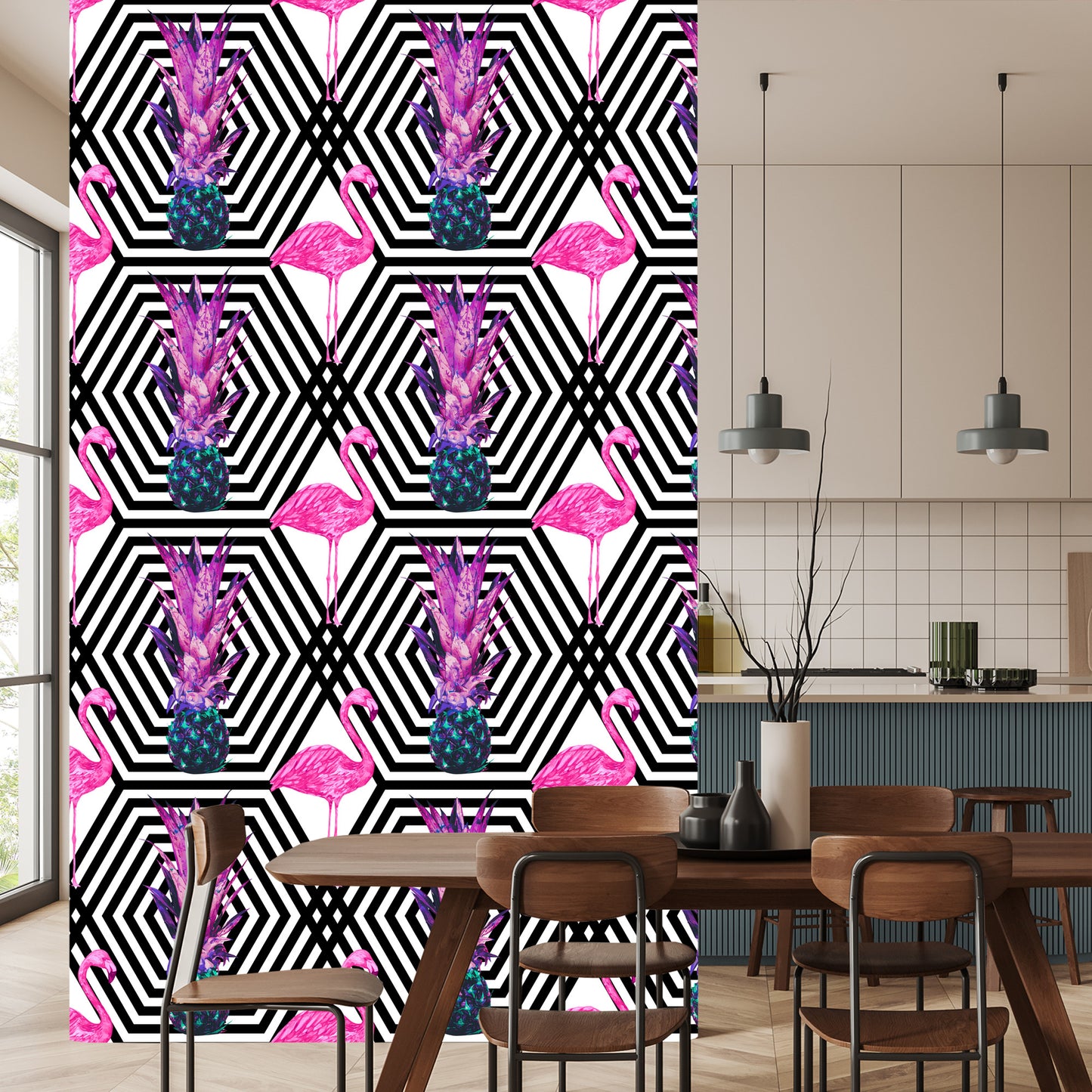 Wallpaper Pineapples And Flamingos