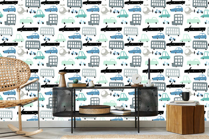 Wallpaper For Children. Cars, Cars. Fairy-Tale. Decoration