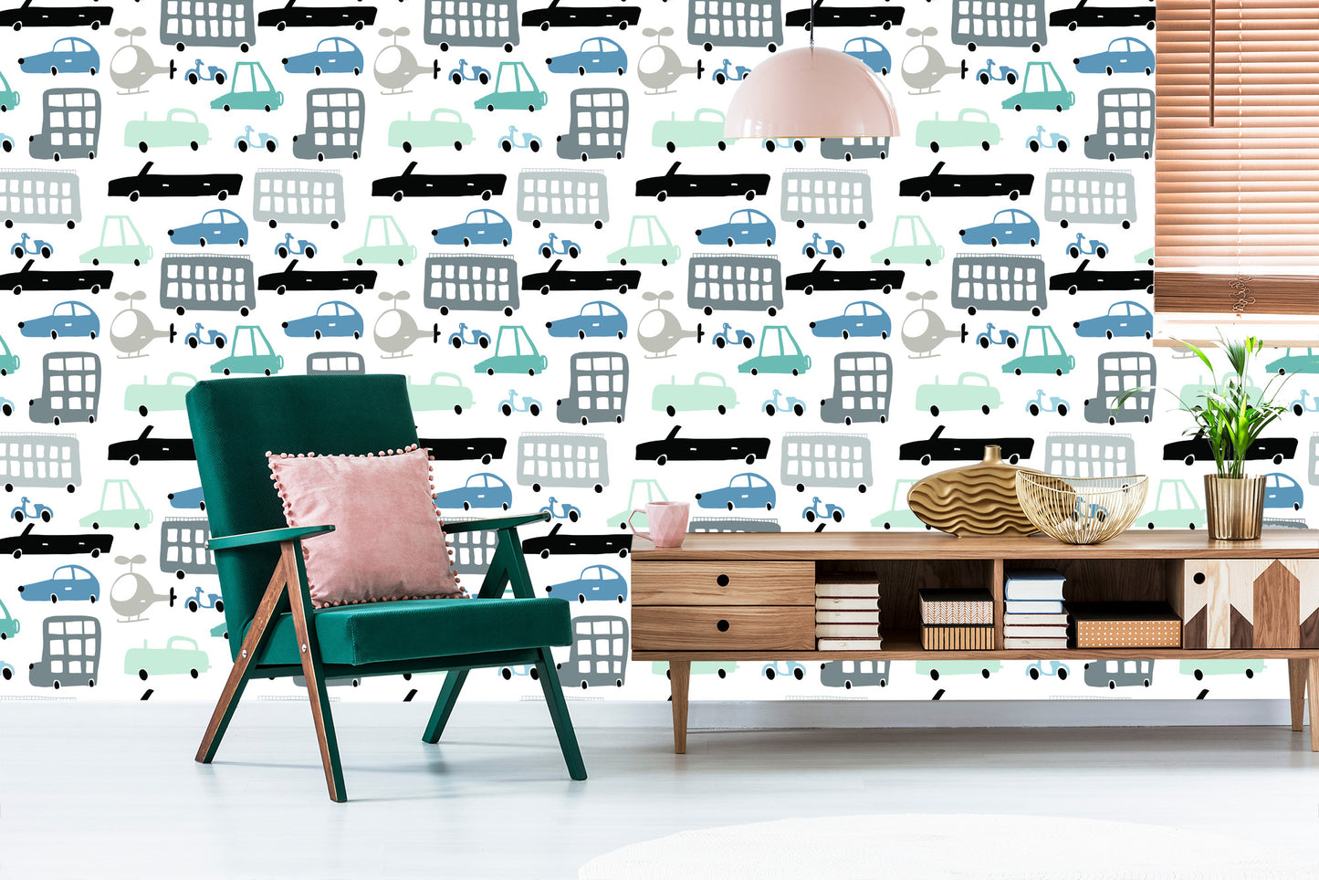 Wallpaper For Children. Cars, Cars. Fairy-Tale. Decoration