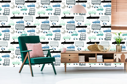 Wallpaper For Children. Cars, Cars. Fairy-Tale. Decoration