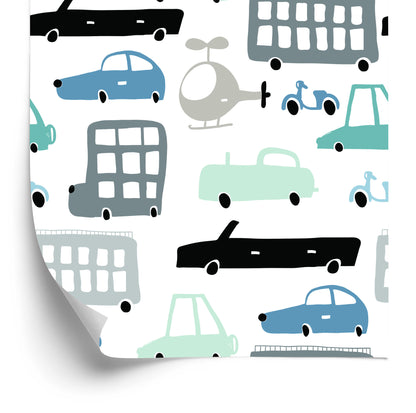 Wallpaper For Children. Cars, Cars. Fairy-Tale. Decoration