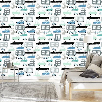Wallpaper For Children. Cars, Cars. Fairy-Tale. Decoration