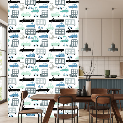 Wallpaper For Children. Cars, Cars. Fairy-Tale. Decoration