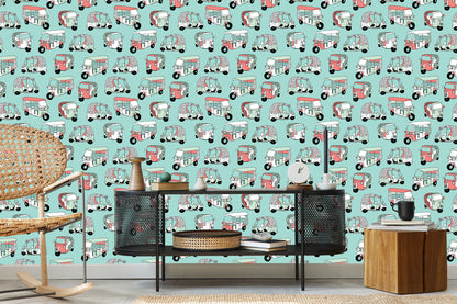 Wallpaper For Children - Colorful Scandinavian Rickshaws
