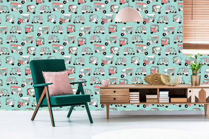 Wallpaper For Children - Colorful Scandinavian Rickshaws