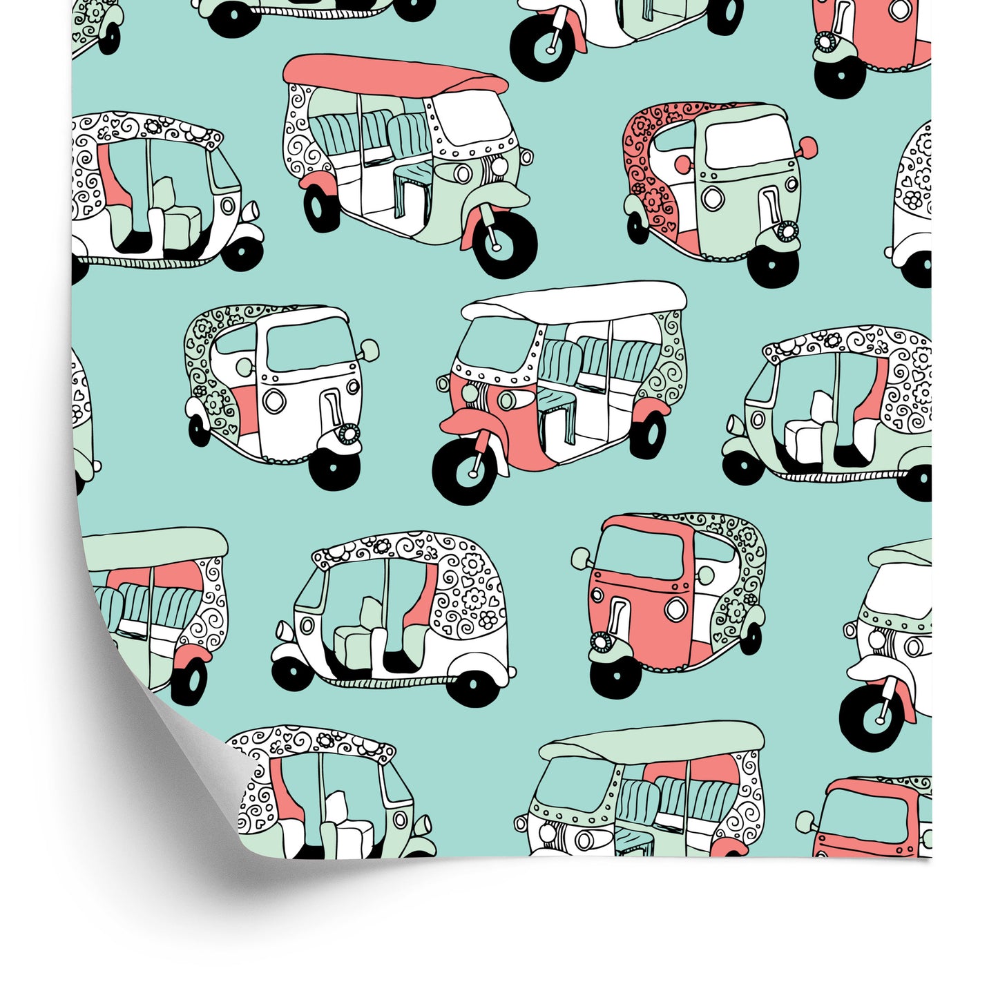 Wallpaper For Children - Colorful Scandinavian Rickshaws
