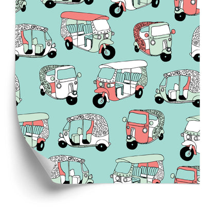 Wallpaper For Children - Colorful Scandinavian Rickshaws