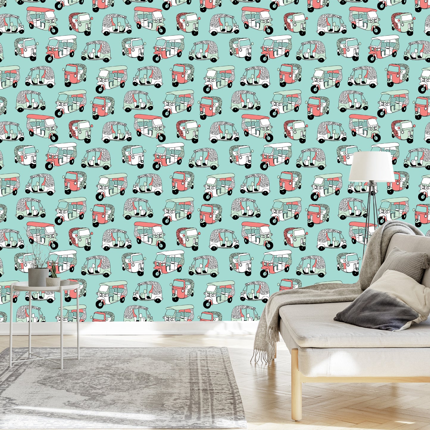 Wallpaper For Children - Colorful Scandinavian Rickshaws