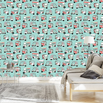 Wallpaper For Children - Colorful Scandinavian Rickshaws