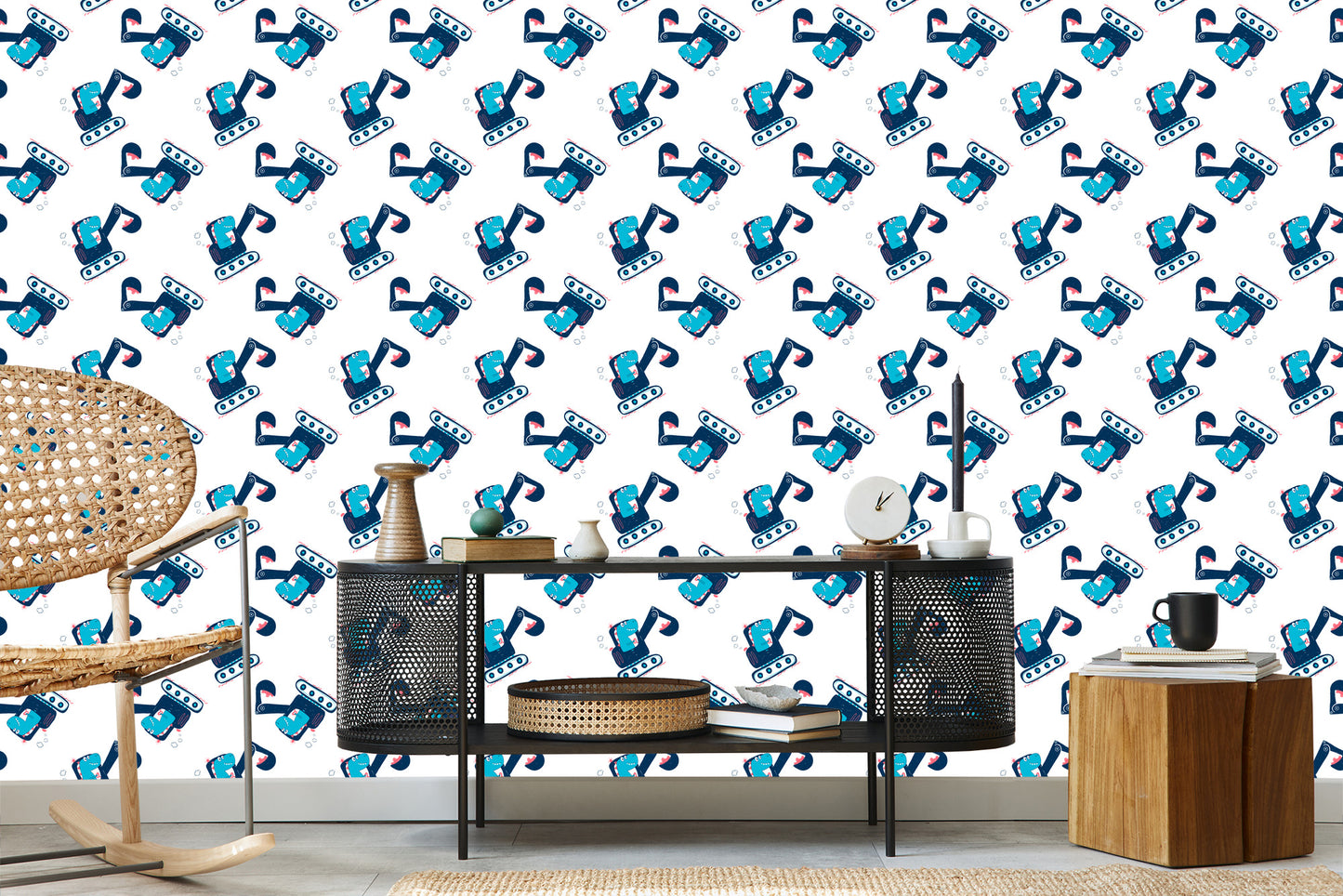 Wallpaper Machines. Excavators. Animals. Children's Room