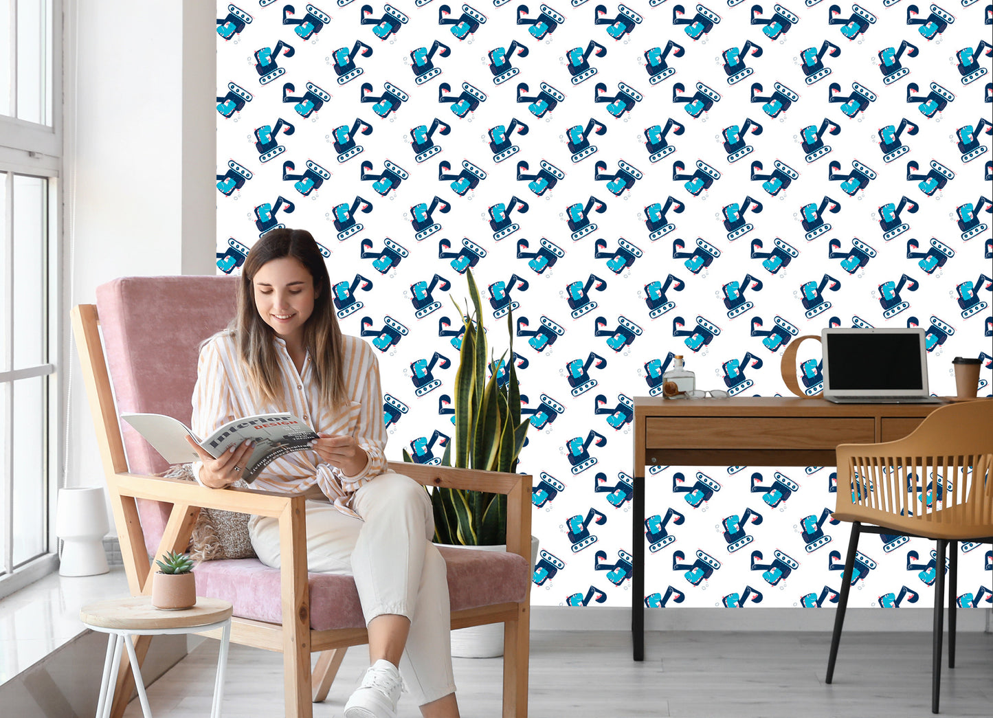 Wallpaper Machines. Excavators. Animals. Children's Room