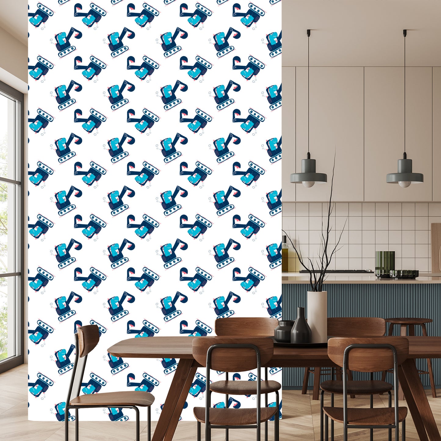 Wallpaper Machines. Excavators. Animals. Children's Room