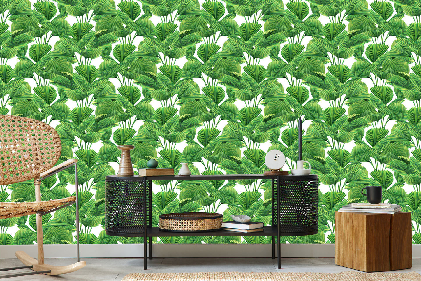 Wallpaper Watercolor Coconut And Palm Leaves