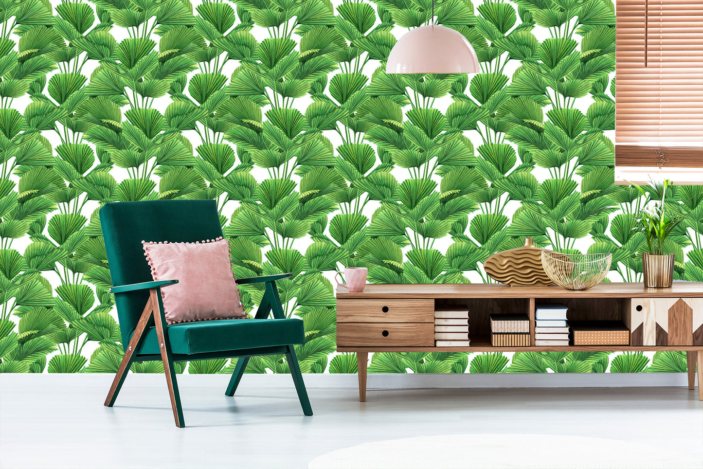 Wallpaper Watercolor Coconut And Palm Leaves