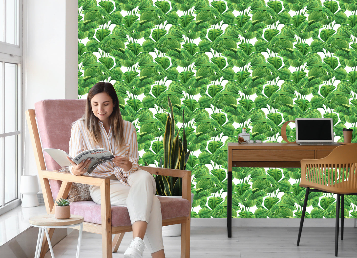 Wallpaper Watercolor Coconut And Palm Leaves