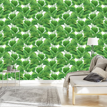 Wallpaper Watercolor Coconut And Palm Leaves