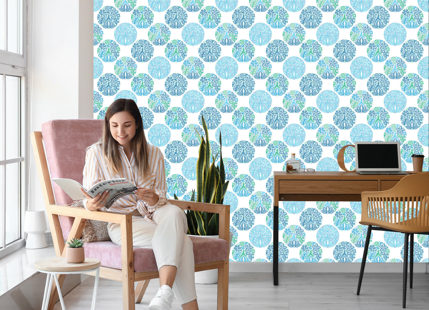 Wallpaper Turquoise Plant Patterns