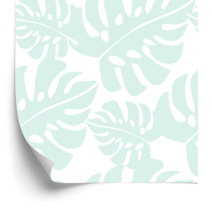 Wallpaper Tropical Leaves In Pastel Green
