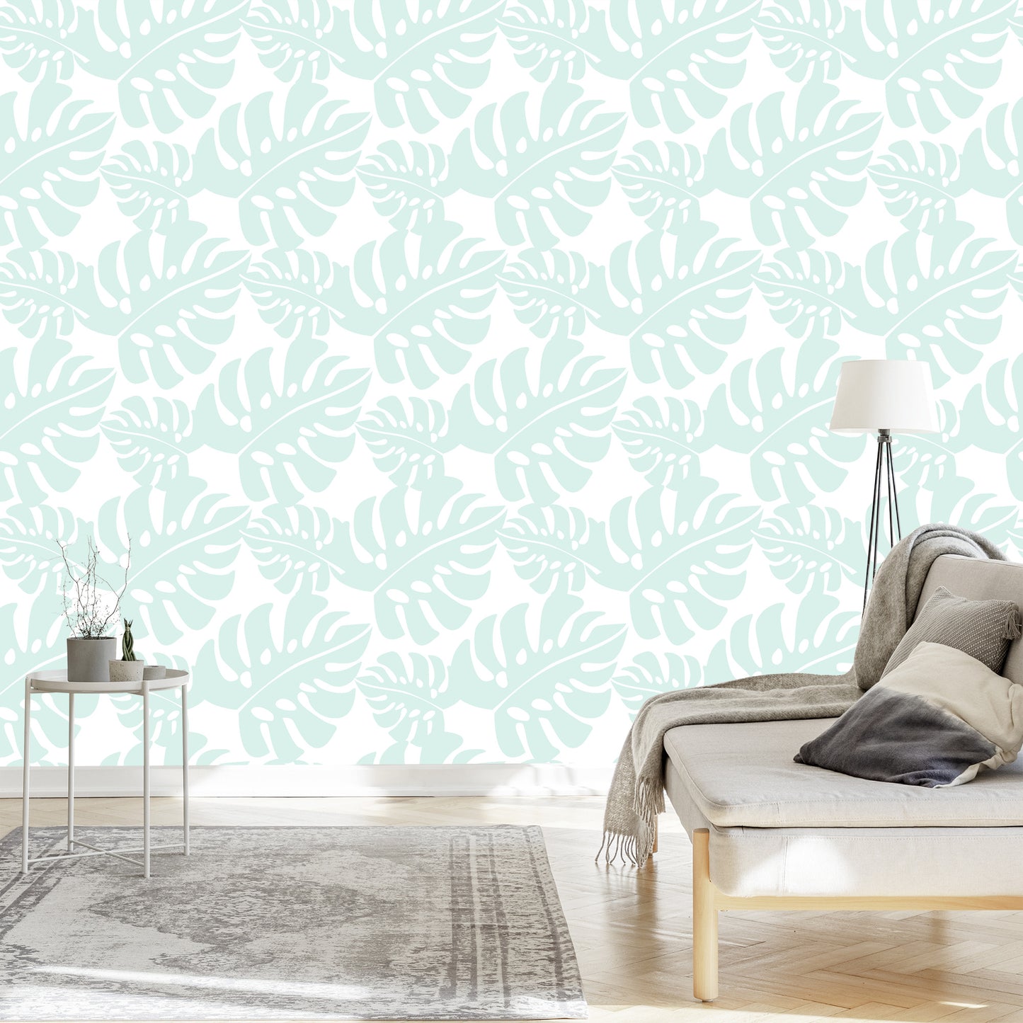 Wallpaper Tropical Leaves In Pastel Green